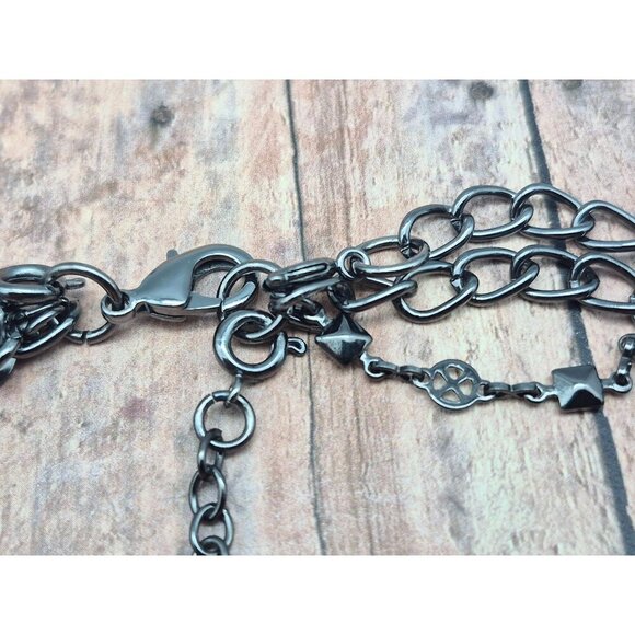 Premier Design Gun Metal Chain Necklace Faux Pearls Hammered Links Multi Strand - Picture 9 of 9